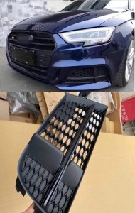 RS3 fog lamp grill for Audi A3 S-line or S3 Honeycomb style Sedan Hatchback 17-19