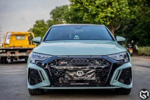 RS3 devan bodykit pou Audi A3 S3 8y Front eksepsyonèl ak gri devan lèv difuzè Tailpipe